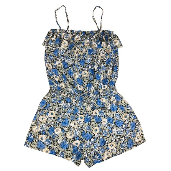 Mine Floral-Print Romper With Adjustable Spaghetti Straps Ruffle Bodice Large - Picture 1 of 14
